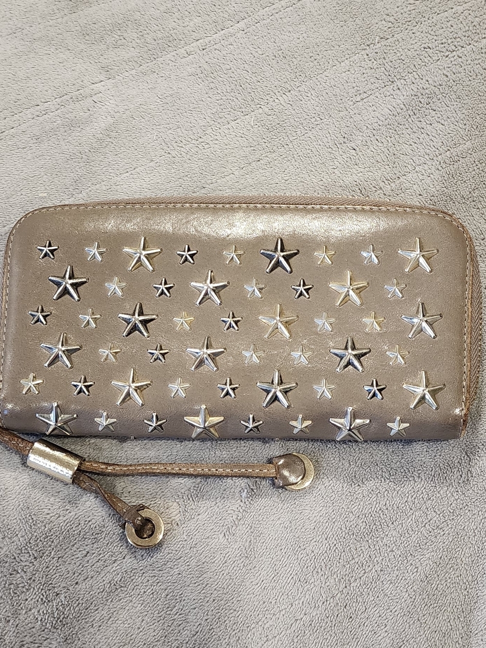 Jimmy Choo Taupe Filipa  Star-Embellished Zip Wallet